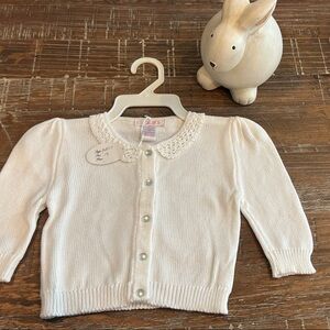 Sophie Dess Boutique Ivory Knit Baby Cardigan with Crochet Peter Pan Collar